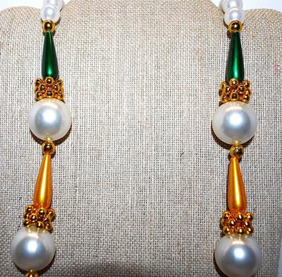 Showy Holiday Style NECKLACE - Marked "Annex Accents" with Green, Gold & Purple Accents and White Globes and Hallmark...