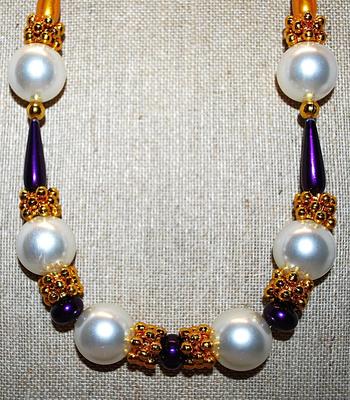 Showy Holiday Style NECKLACE - Marked "Annex Accents" with Green, Gold & Purple Accents and White Globes and Hallmark...