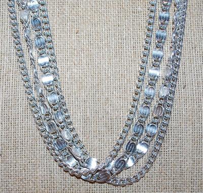 Bright Silver Colored 4 Strand NECKLACE - Marked "Sarah Cov" with "S" Strands and Circle Clasp 24" L