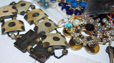 Jewelry Making/Crafts Assortment of Stones, Brooches, Etc.-- for Repair, Replacements or Repurpose Includes: Beads, Brooches, Earrings,...
