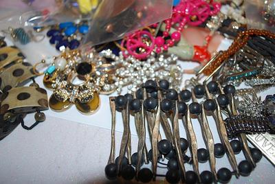 Jewelry Making/Crafts Assortment of Stones, Brooches, Etc.-- for Repair, Replacements or Repurpose Includes: Beads, Brooches, Earrings,...