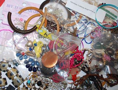 Jewelry Making/Crafts Assortment of Stones, Brooches, Etc.-- for Repair, Replacements or Repurpose Includes: Beads, Brooches, Earrings,...