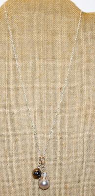 White & Black Spheres PENDANTS (1" + ¾") on a Silver Tone Necklace Chain 17" L