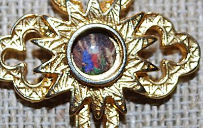 Bright Gold Colored "TABERNACLE" CROSS/PENDANT (2" x 1¼") on a Gold Tone Necklace Chain 18" L