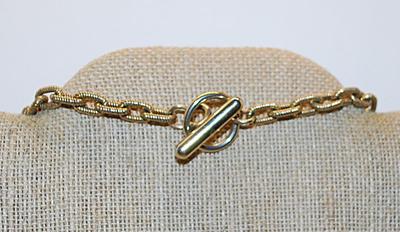 Ribbed Gold Tone "GLD" Brand BOWTIE NECKLACE/PENDANT COMBO (2¼" x 2") with Large TOGGLE Clasp and Gold Tone Solid...