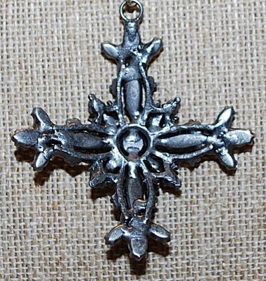 Black MALTESE CROSS NECKLACE PENDANT (2" x 2") with Black Acrylic Segments, Clear Stones & Lobster Clasp and Silver Tone...