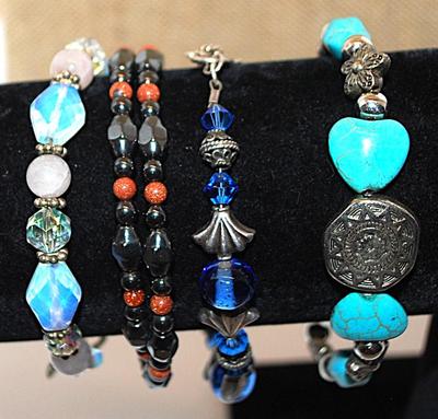 Collection of 4 BRACELETS (2¼"+ Opening) with Jade Colored HEARTS, Etc with Various Clasps