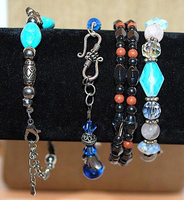 Collection of 4 BRACELETS (2¼"+ Opening) with Jade Colored HEARTS, Etc with Various Clasps