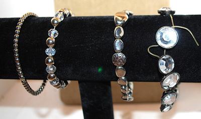 Collection of 4 Elastic "Silver Themed" BRACELETS (2½"+ Opening) with Beveled Round Glass Stones & Pods + Globes
