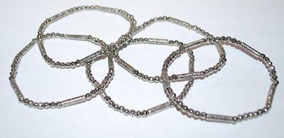 Collection of 5 Elastic IDENTICAL Chain-Style BRACELETS (2" Opening) with Silver Tone Globes & Tubes