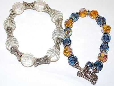 Collection of 2 BRACELETS (2" - 2½" Opening) with Iridescent Multi-Colored Beads and Toggle & Elastic CLEAR BEADS with...