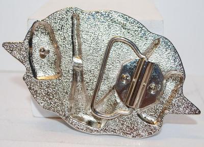 "Almany" Clover Leaf with Skulls & Hats Belt Buckle 4 1/2" x 3"