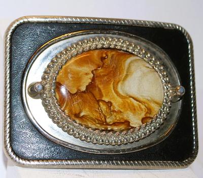 Large Oval Brown Agate Stone Belt Buckle 3½" x 2½"
