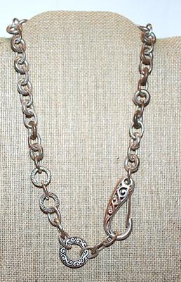 Vintage Large Silver Tone Link & Rings NECKLACE with Very Large Spring Style "CLIP" 16" L