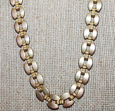 Brushed Gold Color SEGMENTED NECKLACE with Interesting PYRAMID Dangle and Large Wire HOOK CLASP 36" L