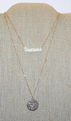 Collection of 2 ZODIAC SIGN "SAGITTARIUS" NECKLACES -1 with the Word and the other the Constellation-both in Gold Tone and...