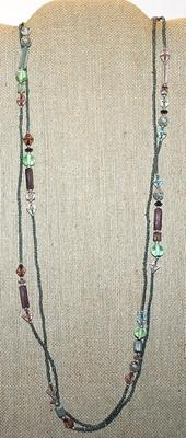 Long WRAP-AROUND NECLACE with Assorted Shapes & Color Beads and Tiny Bead "Chain" 60" L