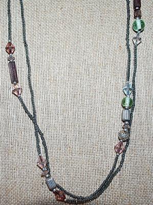 Long WRAP-AROUND NECLACE with Assorted Shapes & Color Beads and Tiny Bead "Chain" 60" L