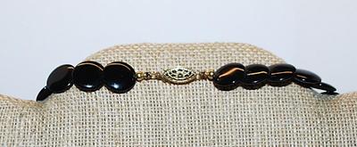 All Black Acrylic DISKS NECKLACE with Gold Tone Graphic Designed Fancy Clasp 28" L