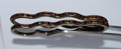 Size 3" x ¾" Four Fingered "KNUCKLE BUSTER" RINGS - Pair with Red & Black Stones on a "Brass" Style...