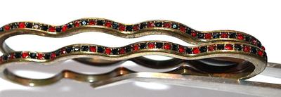 Size 3" x ¾" Four Fingered "KNUCKLE BUSTER" RINGS - Pair with Red & Black Stones on a "Brass" Style...