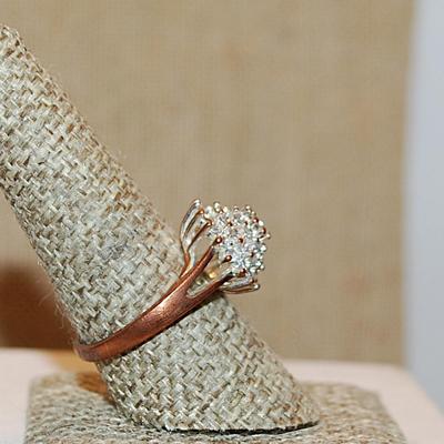 Size 9 Beautiful Bejeweled Rose Gold PARTY RING with Rose Gold "Points" on a Rose Gold Band (5.4g)