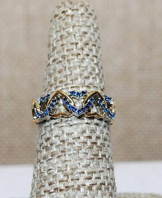 Size 6 ¼ Marked .925 Interlocking 2-Tone HEARTS Rings in BLUE Stones on a Silver Band (2.4g)