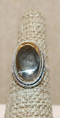 Size 6 Marked .925 Oval Shaped GOLD PYRITE Gemstone Ring on a Silver-Plated Band (6.1g)