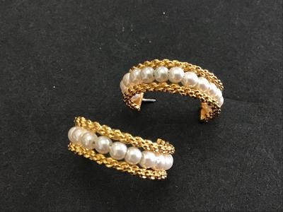 Pearl And Gold Tone Rope Hoops