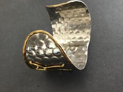 Stone Cuff Bracelet Silver Tone Raised Gold Tone