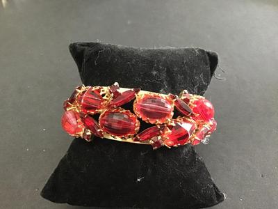 Vintage Hinged Gold Tone Rhinestone and Faux Stone