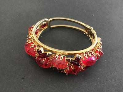 Vintage Hinged Gold Tone Rhinestone and Faux Stone