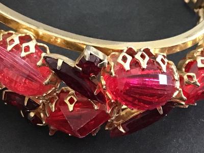 Vintage Hinged Gold Tone Rhinestone and Faux Stone