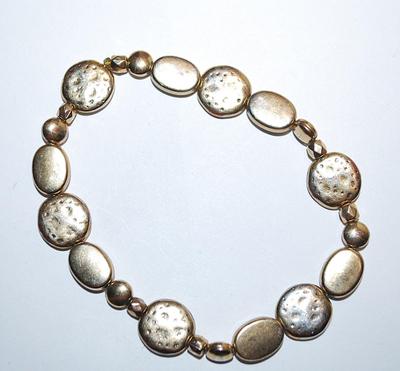 Gold Tone "PITTED OVALS & CIRCLES" ELASTIC BRACELET (2½"+ Opening) with Prism Spacers