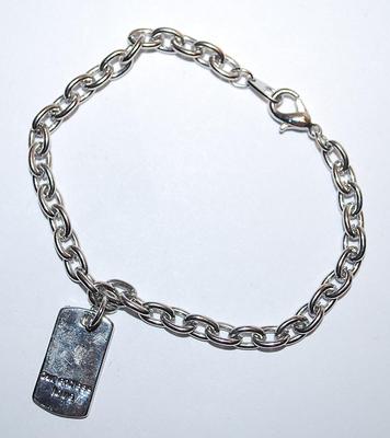 "OUR ENDLESS LOVE" Engraved Tag BRACELET (2¾" Opening) with Silver Tone Links and Lobster Clasp