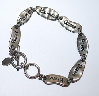 Marked "COOKIE LEE ©" WORDS Reversible BRACELET (2¾" Opening) with "Happy, Virtue, Love, Honesty, Etc. with Toggle Clasp