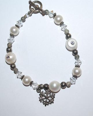 Six Point STAR FLOWER BRACELET (2¾" Opening) with Faux Pearls + Assorted Accent Beads and Toggle Clasp