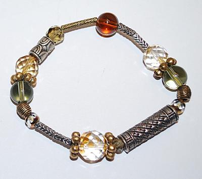 Assorted "BEADS & BARRELS" Elastic BRACELET (2½" Opening) with Metal and Acrylic Beads