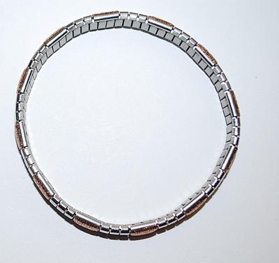 Rose Gold & Silver Tone Elastic Segmented BRACELET (2¾" Opening) with "Ground" Rose Gold Squares