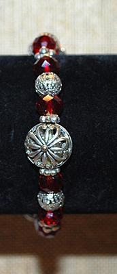 Cranberry RED PRISM Beads BRACELET (2¼" Opening) with an Assortment of Metal Bead Accents