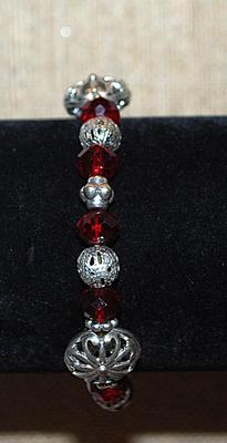Cranberry RED PRISM Beads BRACELET (2¼" Opening) with an Assortment of Metal Bead Accents