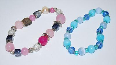 Collection of 2 Elastic BRACELETS (2¼" Opening) with both PINK & BLUE Beads
