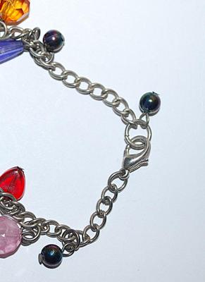 Multicolor Beads BRACELET (2¼" Opening) with Silver Tone Chain and Lobster Clasp