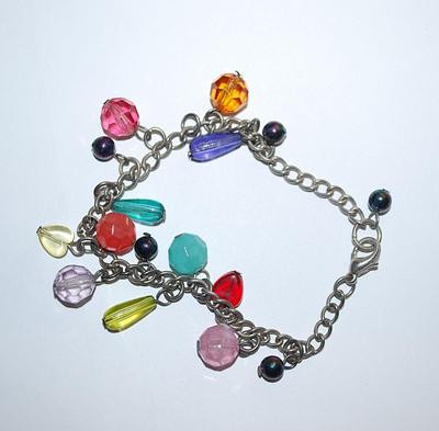 Multicolor Beads BRACELET (2¼" Opening) with Silver Tone Chain and Lobster Clasp