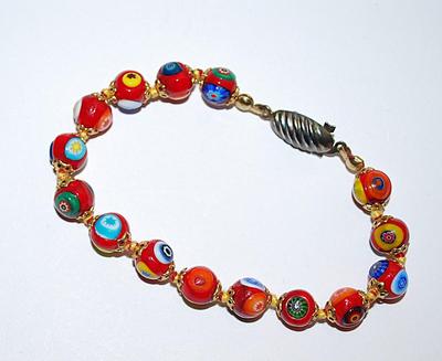 Fun Colorful Designed Beads BRACELET (2½" Opening) with Unique SQUEEZE-SLIDE IN Clasp