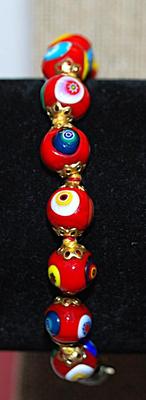 Fun Colorful Designed Beads BRACELET (2½" Opening) with Unique SQUEEZE-SLIDE IN Clasp