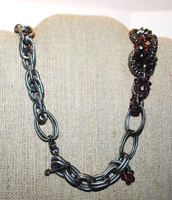 Solid "Purple & Silver" Beads, Loops, Rings, Links, + Stones WRAP-AROUND NECKLACE with Toggle Clasp 36" L