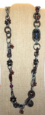 Solid "Purple & Silver" Beads, Loops, Rings, Links, + Stones WRAP-AROUND NECKLACE with Toggle Clasp 36" L