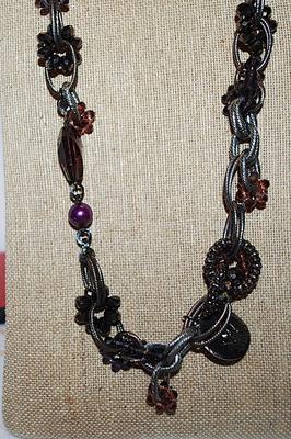 Solid "Purple & Silver" Beads, Loops, Rings, Links, + Stones WRAP-AROUND NECKLACE with Toggle Clasp 36" L