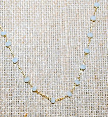 VERY DELICATE Blue Opaque Stones NECKLACE on a Gold Tone Thin Necklace Chain and Lobster Clasp 17" L